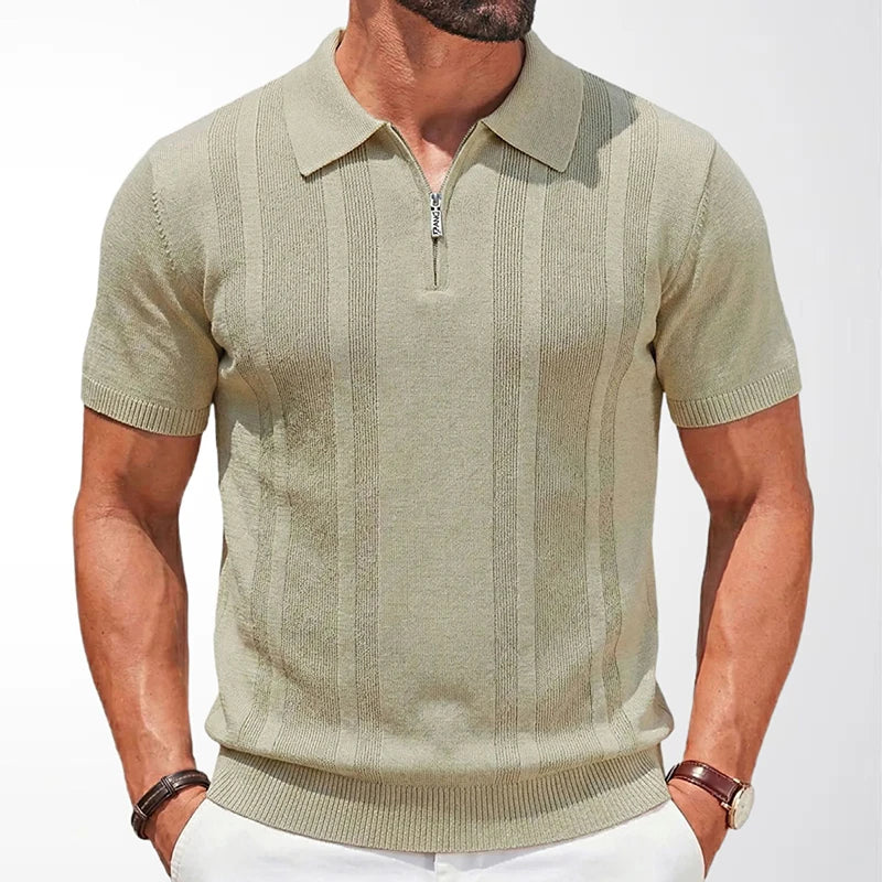 Zip Polo Shirt Men Short Sleeve