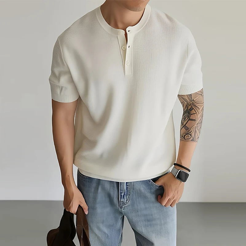 Men's Collarless Button Neck Shirt
