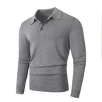 Men's Knitted Polo Jumper with Long Sleeves Ribbed Hem
