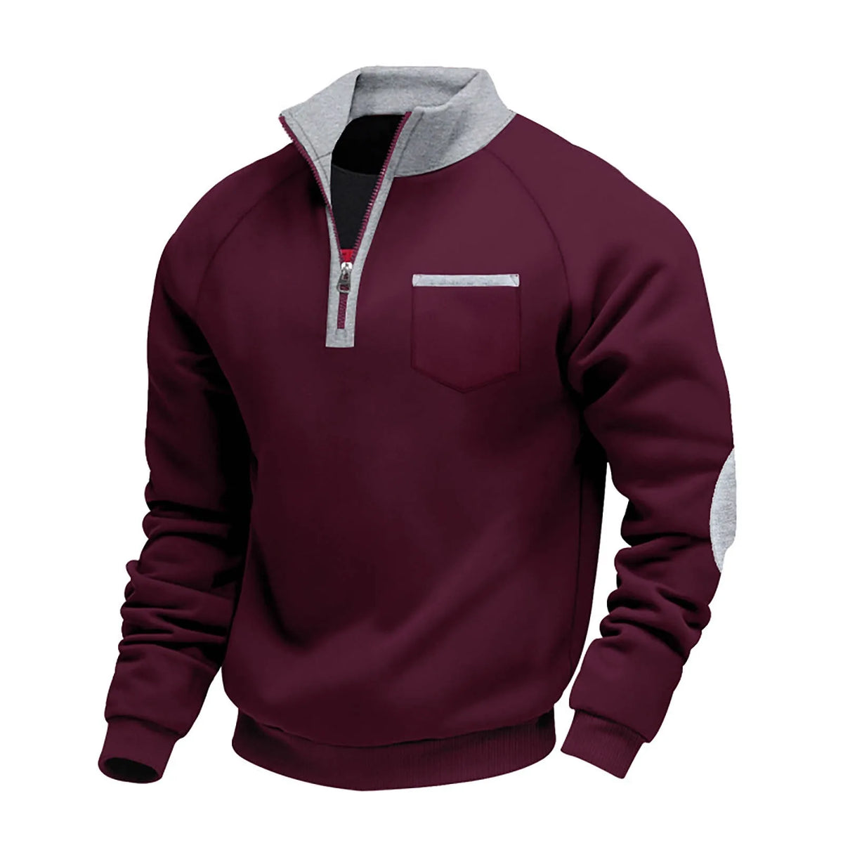 Men's Quarter-Zip Pullover Sweatshirt – Long Sleeve Stand Collar Chest Pocket Top