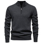 Men's Quarter Zip Knitted Jumper with Stand Collar Ribbed Cuffs