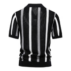 Men's Striped Short Sleeve Polo Shirt with Open Collar