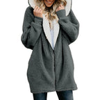 Women's Fleece Hooded Jacket – Longline Full Zip Warm Winter Coat