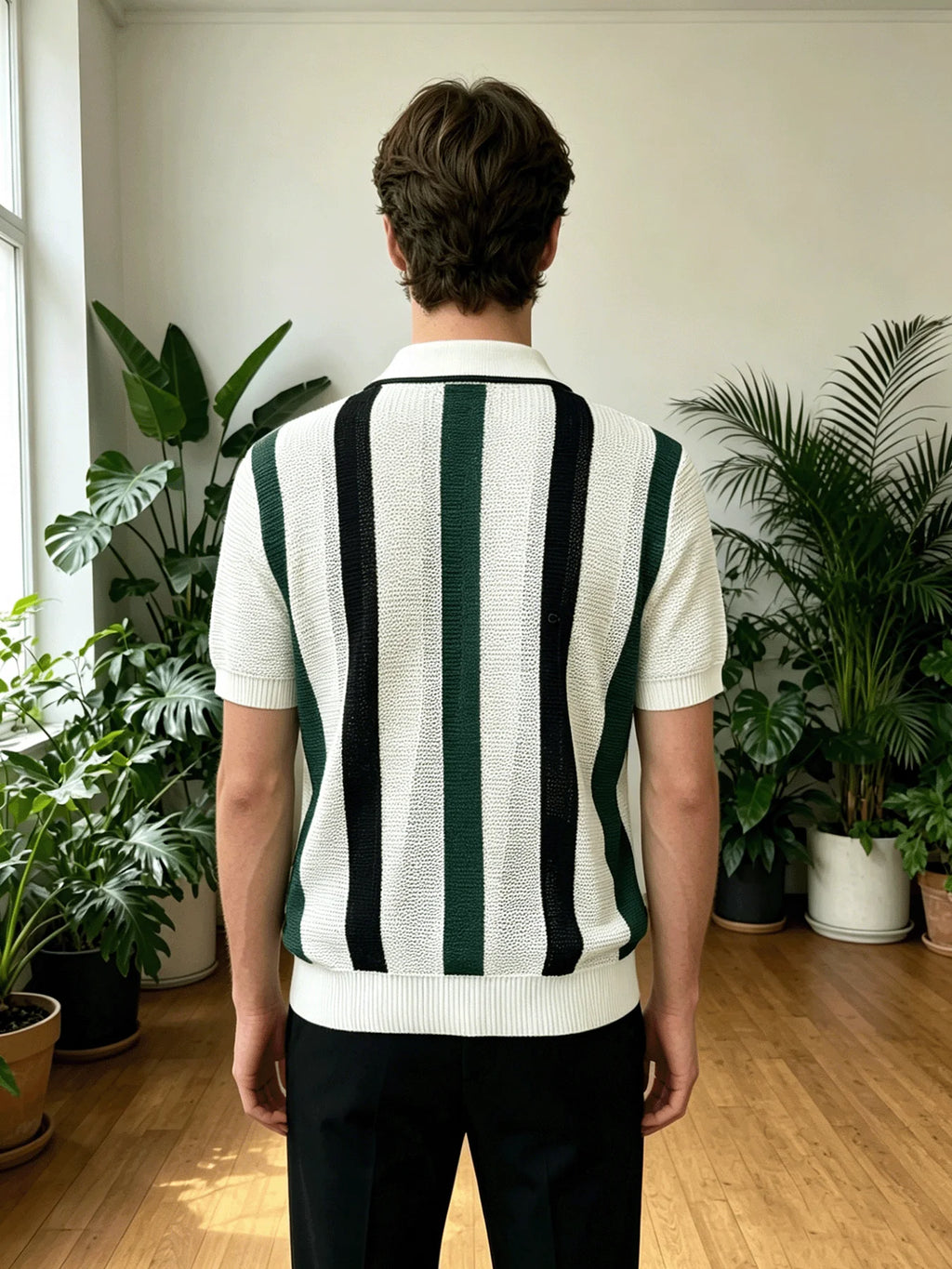 Men's Collared Striped Knit Shirt