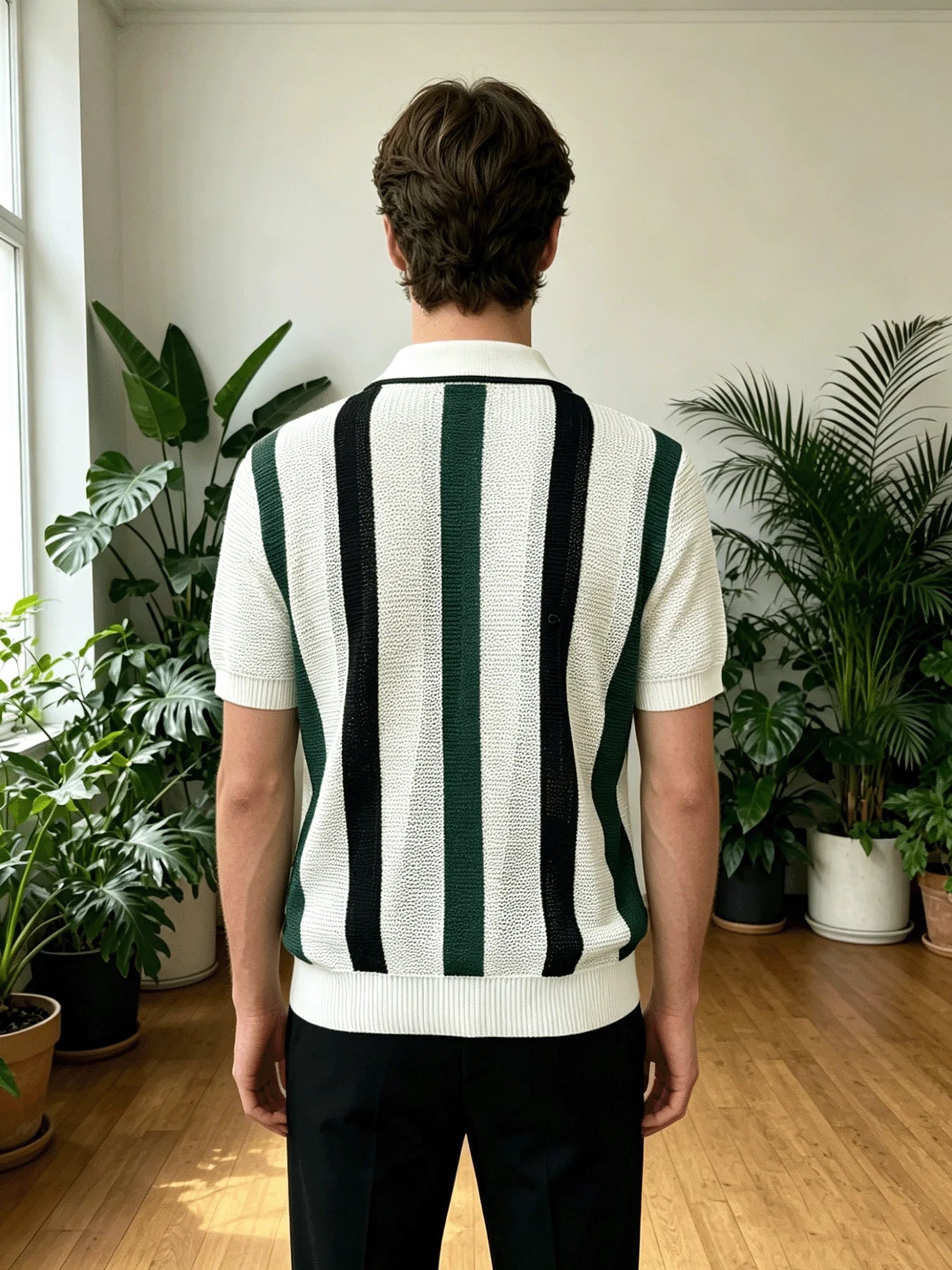 Men's Collared Striped Knit Shirt