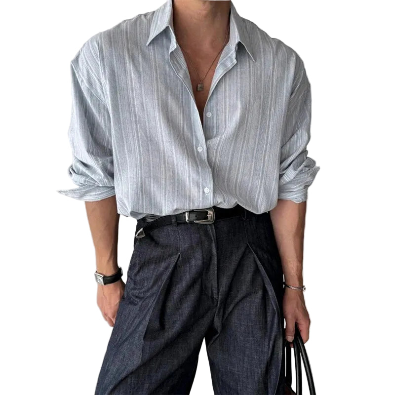 Mens Striped Button Down Long Sleeve Shirt