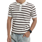 Button Placket Striped T Shirt Men