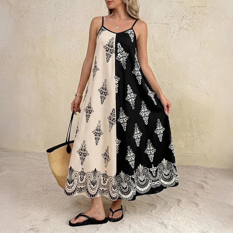 Women's Contrast Print Tank Maxi Dress