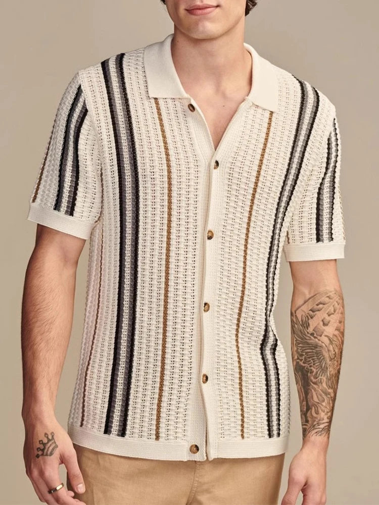 Men’s Contrast Stripe Button Knit Shirt