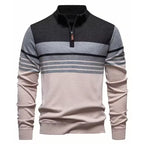 Men's Knitted Quarter Zip Jumper – High Neck Long Sleeve Striped Sweater