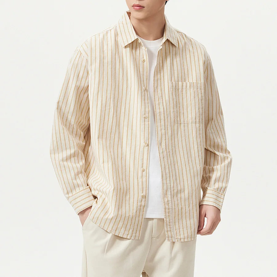 Men's Stripe Front Pocket Button Shirt