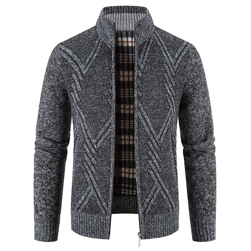 Men's Zip Up Sweater Stand Collar Patterned Knit Jacket