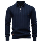 Men's Knitted Quarter-Zip Jumper – Long Sleeve High Neck Ribbed Pullover Sweater