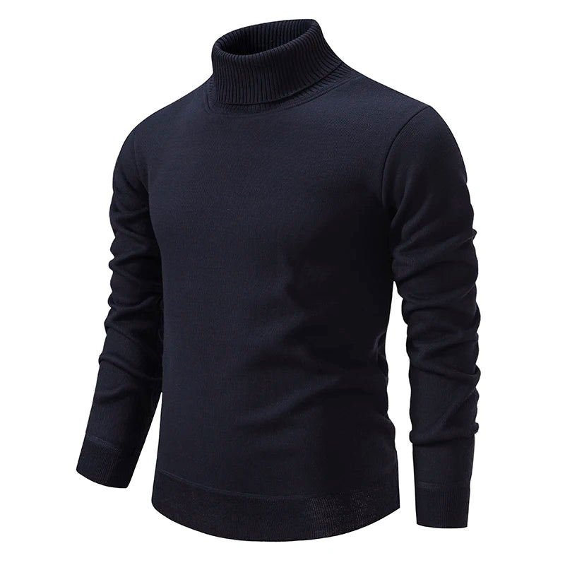 Men's Turtleneck Knit Pullover Sweater Ribbed Cuffs