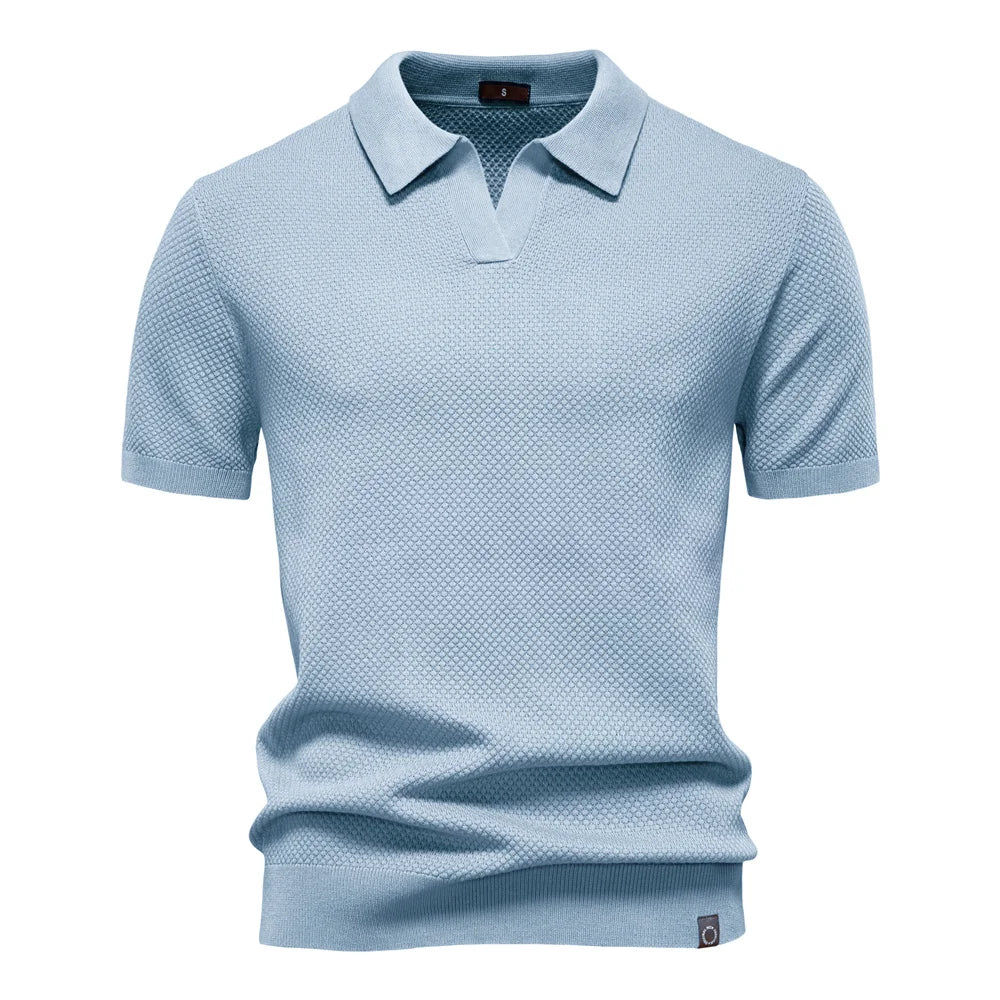 Men's Short Sleeve Collared Polo Shirt with Textured Pattern
