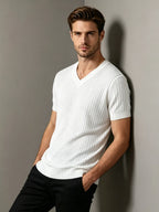 Men's Stripe Detail V Neck Tee