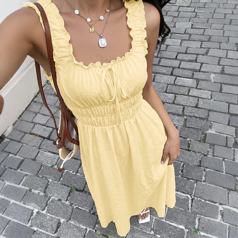 Women's Smocked Ruffle Strap Maxi Dress
