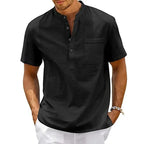 Band Collar Button Front Short Sleeve Shirt
