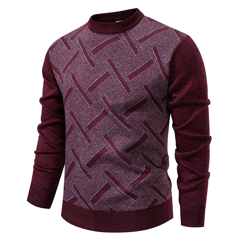 Men's Textured Knit Jumper with Crew Neck Geometric Pattern Main image