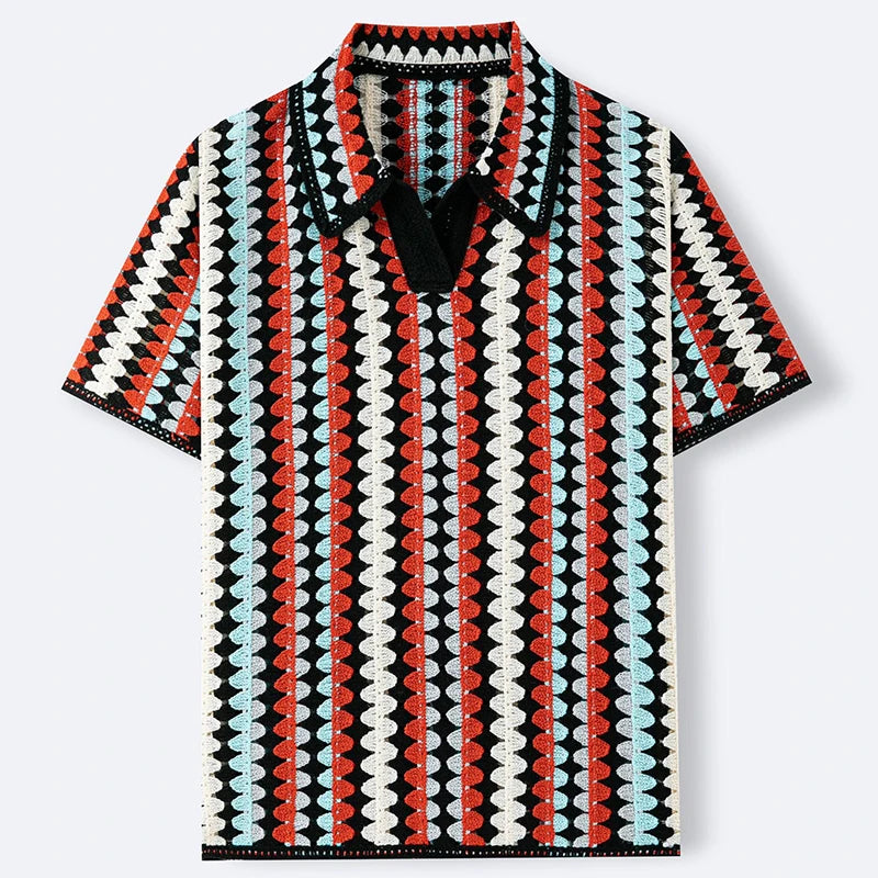 Contrast Collar Geometric Polo Shirt
