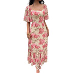 Floral Print Square Neck Midi Dress