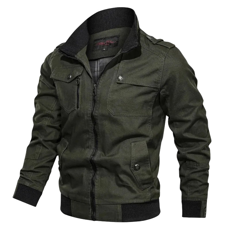 Men's Zip Up Jacket with Stand Collar and Long Sleeves – Multiple Pockets