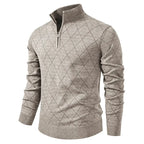Men's Diamond Knit Sweater Quarter Zip Stand Collar