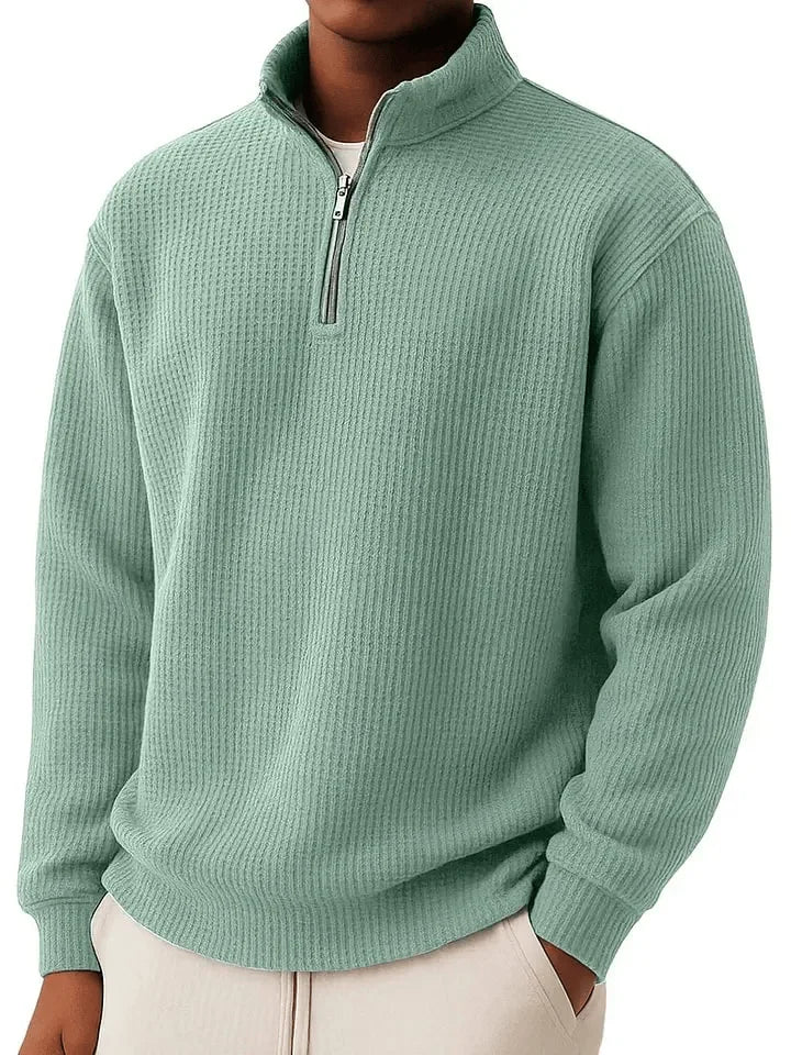 Men's Quarter Zip Ribbed Jumper with Collar