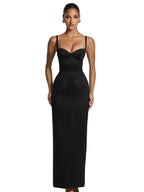 Fitted Satin Maxi Dress With Side Slit