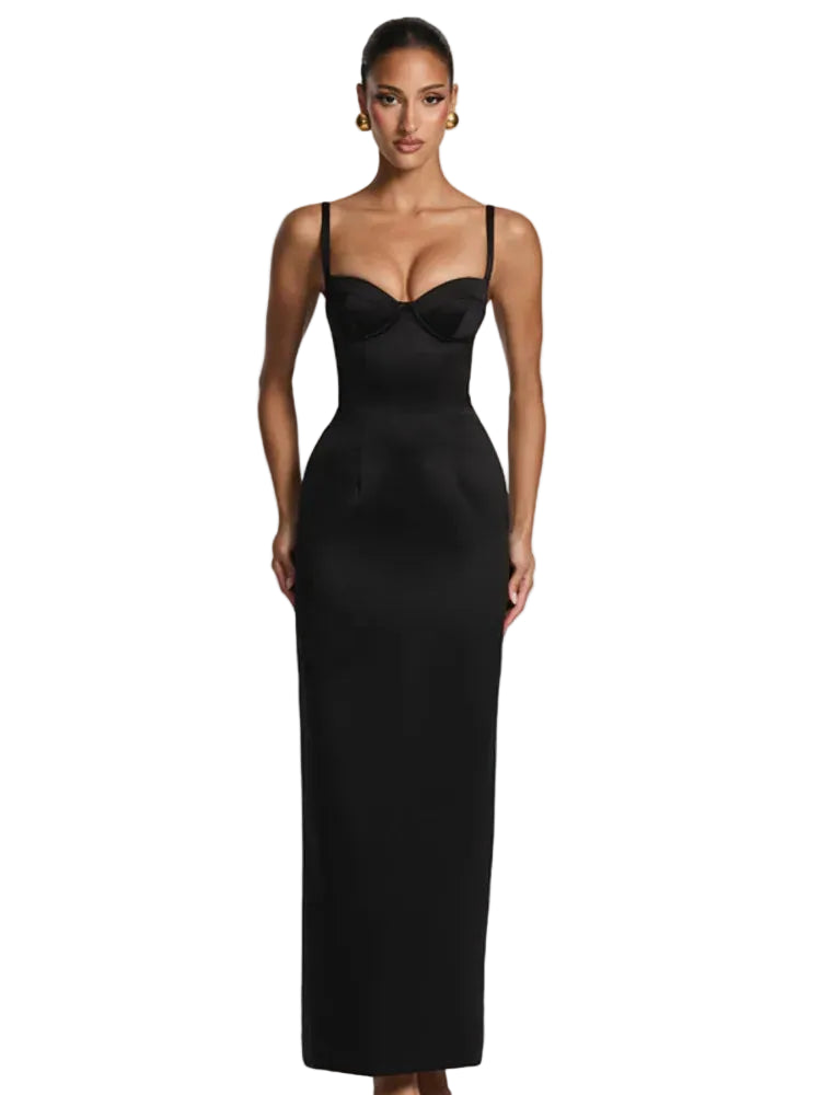 Fitted Satin Maxi Dress With Side Slit