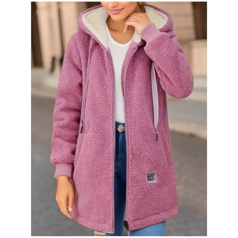 Women's Fleece Hooded Jacket – Full Zip Long Sleeve Winter Coat