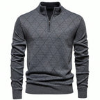 Men's Diamond Knit Sweater Quarter Zip Stand Collar
