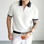 Textured Knit Short Sleeve Polo Top