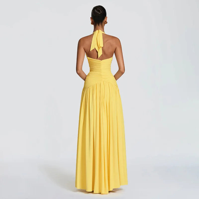 Halter Neck Plunge Maxi Dress Women