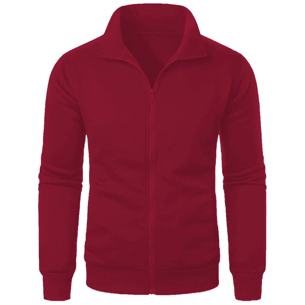 Men's Full Zip Jumper – Long Sleeve Stand Collar Sweater with Ribbed Cuffs