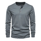 Men's Classic Long Sleeve Henley Tee with Round Neck