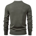 Men's Quarter Zip Polo Sweater with Long Sleeves and Ribbed Collar