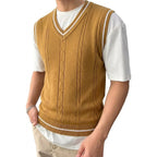 Men's Cable Knit Gilet with V Neck and Ribbed Trims
