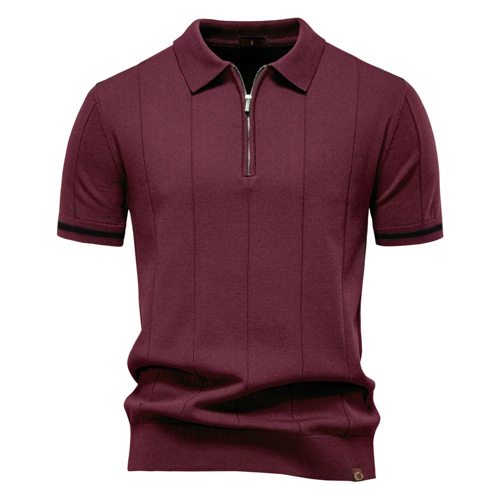 Men's Collared Short Sleeve Polo Shirt with Quarter Zip Closure