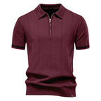 Men's Collared Short Sleeve Polo Shirt with Quarter Zip Closure