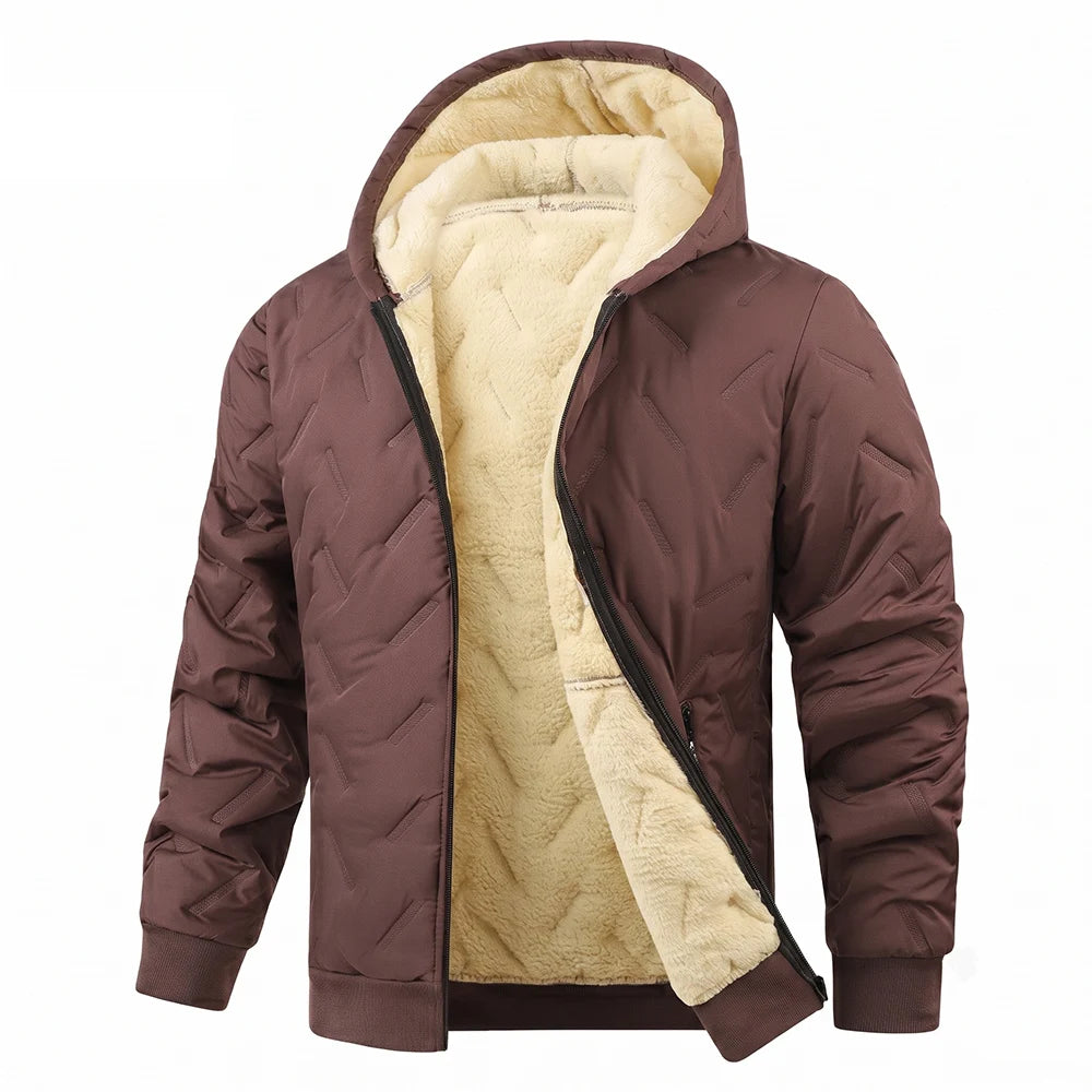 Men's Hooded Jacket with Sherpa Lining, Full Zip and Long Sleeves