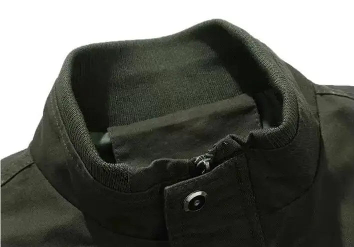 Men's Utility Field Jacket with High Collar, Long Sleeves and Multiple Front Pockets