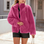 Women's Fleece Teddy Jacket – Hooded Full Zip Winter Coat with Front Pockets