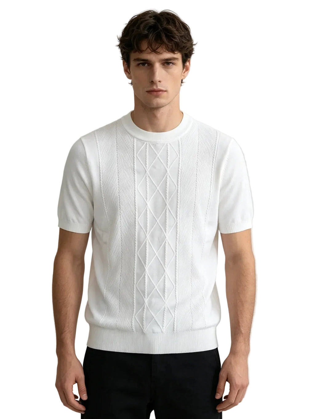 Men's Short Sleeve Cable Detail Top