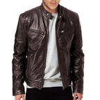 Men's Long Sleeve Jacket with Stand Collar – Full Zip Front and Chest Pockets