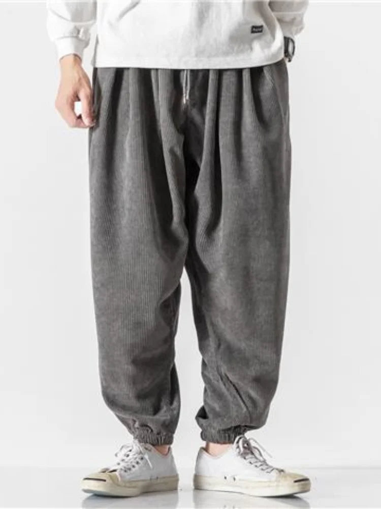 Men's Harem corduroy Jogger Pants With Elastic Waist
