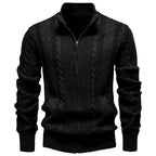 Men's Cable Knit Zip Cardigan with Ribbed Cuffs and Hem