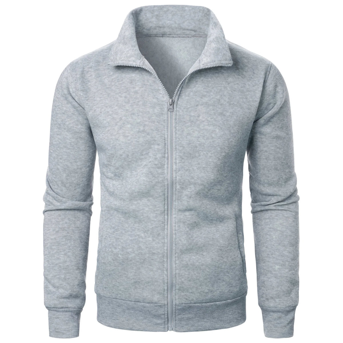 Men's Full Zip Jumper – Long Sleeve Stand Collar Sweater with Ribbed Cuffs