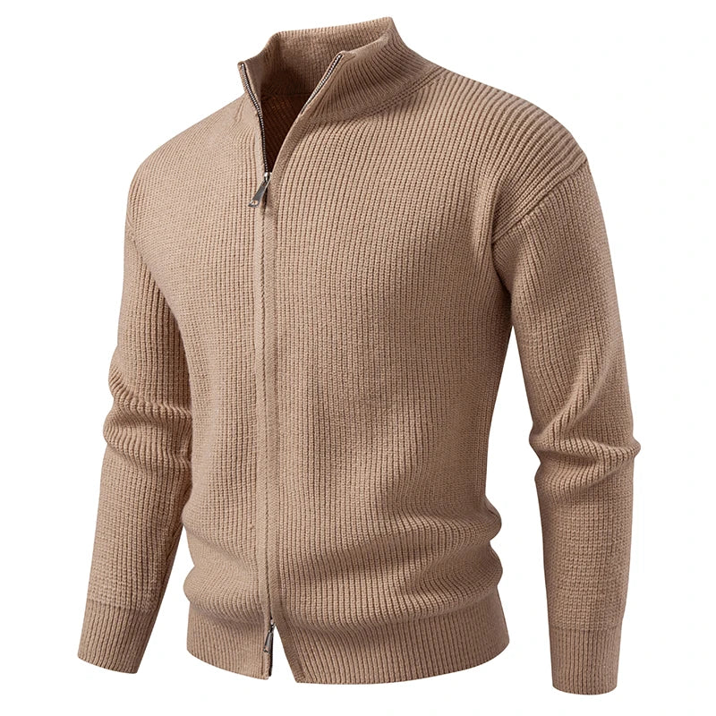 Men's Quarter Zip Knit Jumper with Ribbed Hem