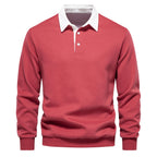 Men's Classic Collared Long Sleeve Polo Shirt with Ribbed Cuffs